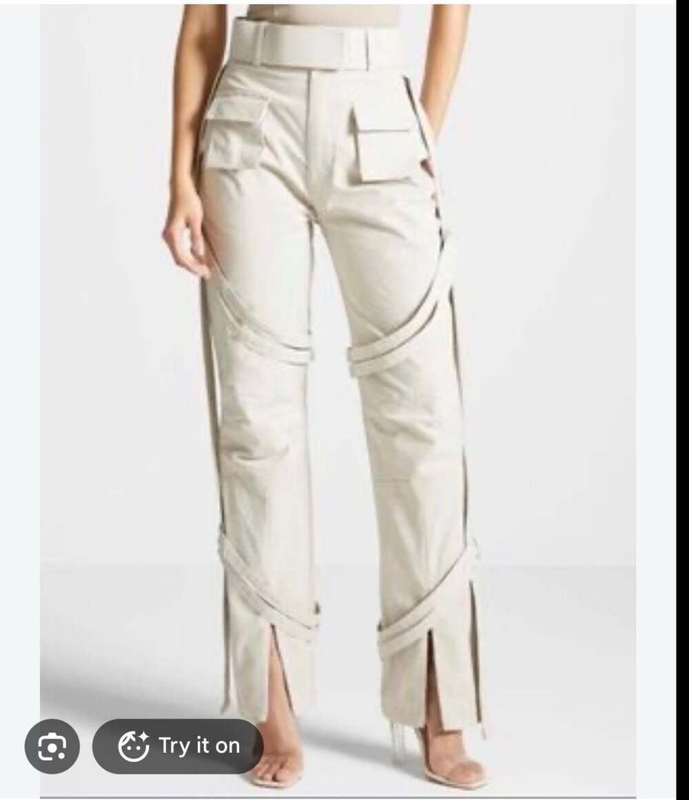 Maniere De Voir Strap Detail Cargo Pants Cream Grunge Designer 0